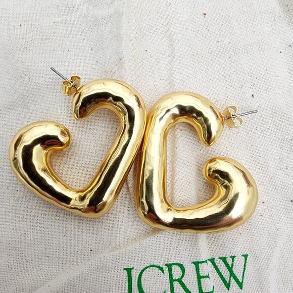 NEW J. Crew Gold Heart Shaped Chunky Earrings - Picture 3 of 8